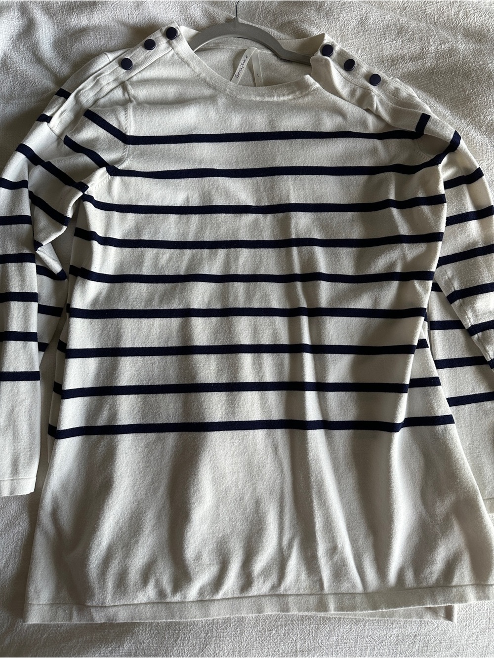 Seraphine Maternity Navy Stripe Long-Sleeve Button-Shoulder Top